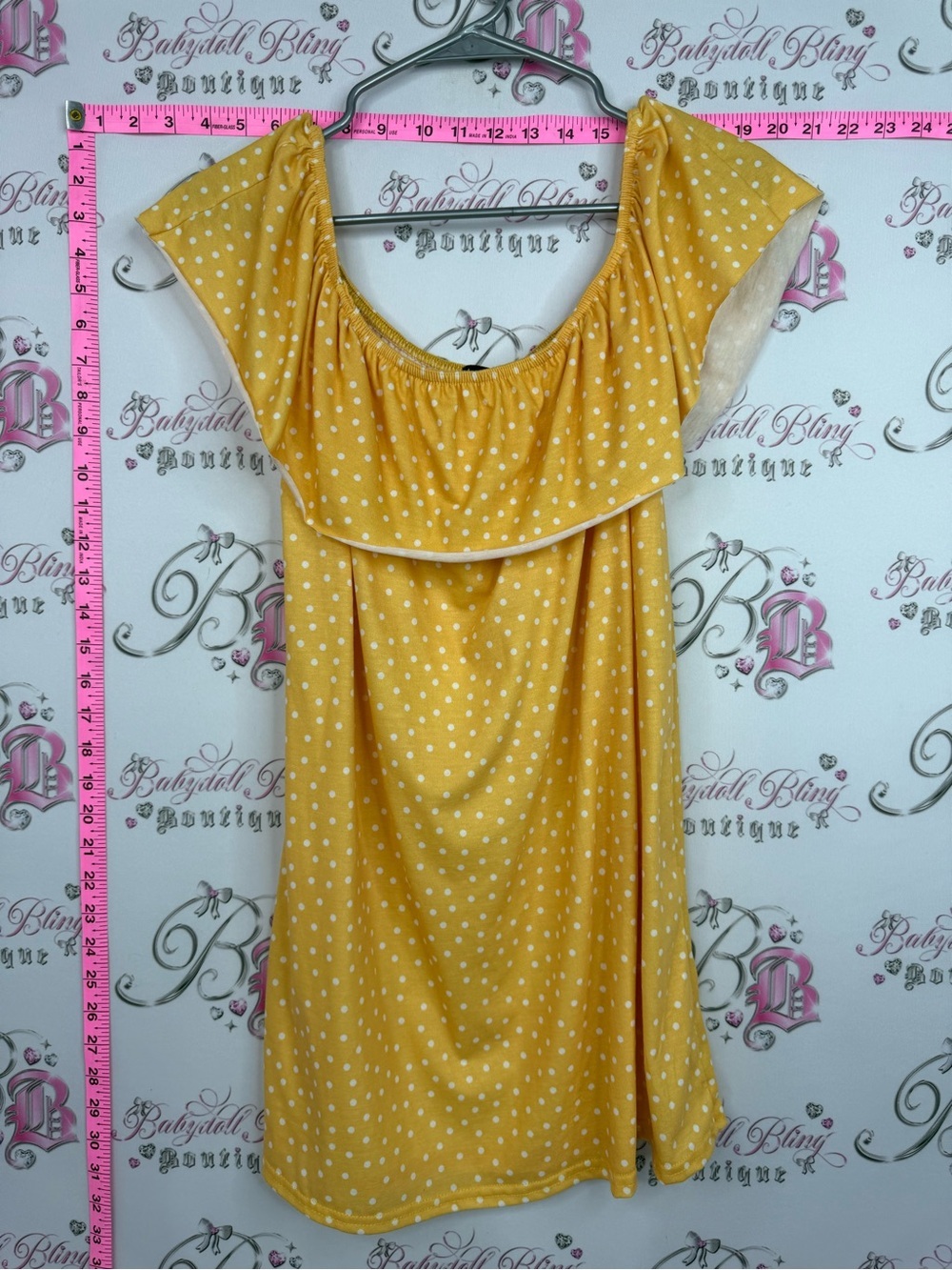 Boohoo dress dotted Yellow orange Polka Dot Off-Shoulder Dress